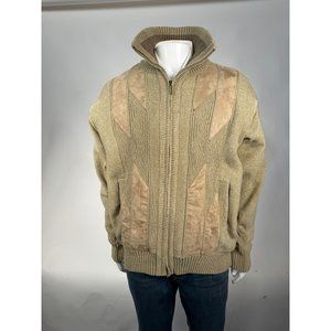 Visitor Thermal Lined Embellished Sweater Jacket Medium Tan Polyester Blend